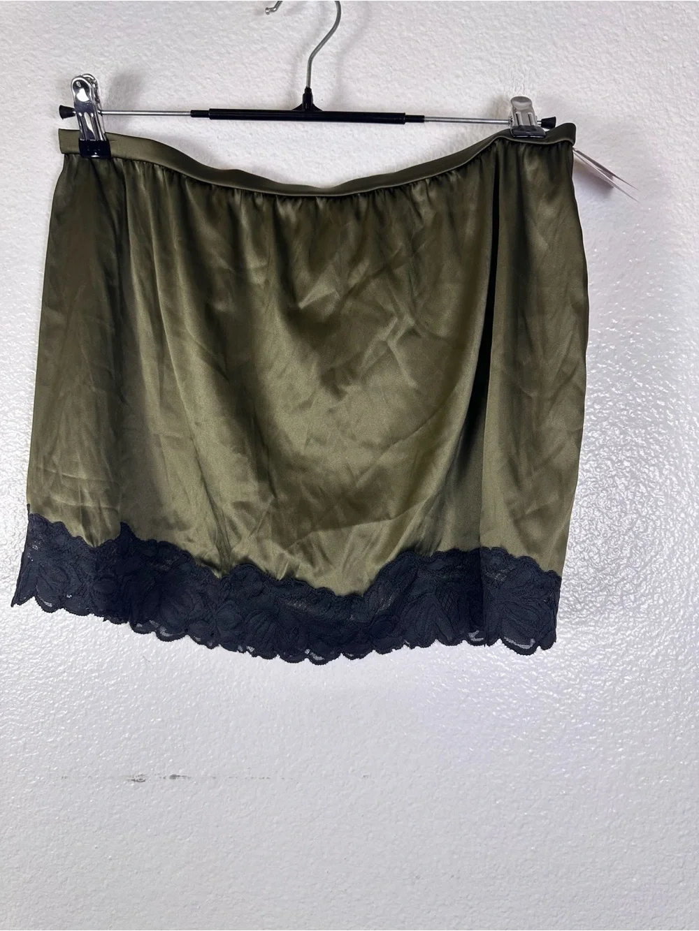 Auden Women's Satin & Lace Lingerie Skirt, L - Moss Green